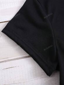 Maglietta casual da donna, Maglietta a maniche corte in misto poliestere per signore, Maglietta casual da donna a maniche corte con stampa leopardata a cuore, top nero da donna, abbigliamento primaverile ed estivo