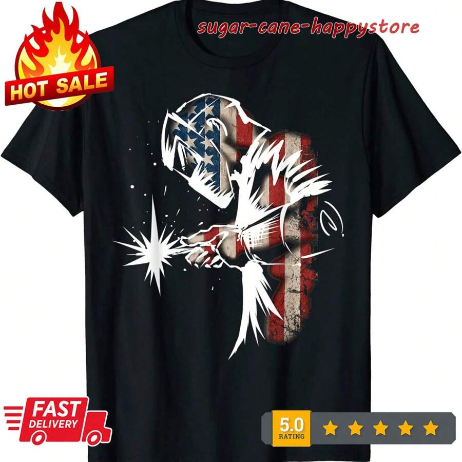 Welder  Flag Usa Patriotic Welder Gift Unisex T-Shirt S-3XL - Black - View 1