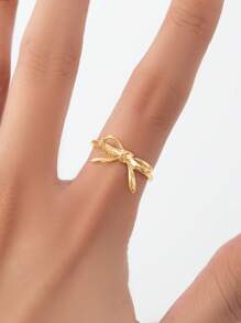 1pc Cute Simple Alloy Geometric Bowknot Adjustable Ring, Girl Jewelry
