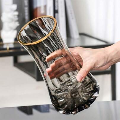 1 件现代玻璃花瓶现代条纹圆柱玻璃花瓶 - 艺术装饰花瓶，适用于家庭、客厅、卧室、咖啡桌、办公桌、接待处