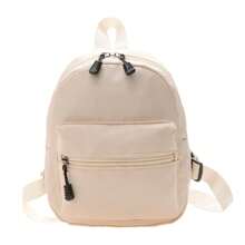 Mochila para mujer, mochila de estilo Preppy de Color sólido, mochilas escolares para estudiantes, bolsos de alta capacidad, mochila de Material de nailon BTGA - Beis - Ver 2