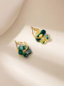 1 Pair Minimalist Luxury Green Acrylic Hollow Out Earrings, Suitable For Women, Everyday Wear, Gift For Friends