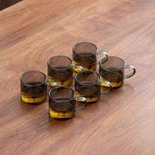12/6/4/2 Pcs Black Transparent Heat Resistant Glass Small Tea Cups With Handle, Suitable For Home, Office, KTV, Ideal For Drinking Water, Tea, Beverages, Espresso Etc. [Note: No Cup Holder Included]