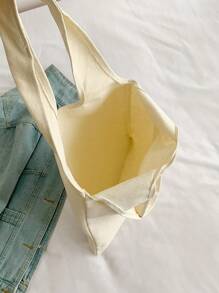 印花复古图案单肩包，时尚帆布手提包，适合女士、休闲购物、学生、通勤、郊游、礼物 - 米色 - 查看 4