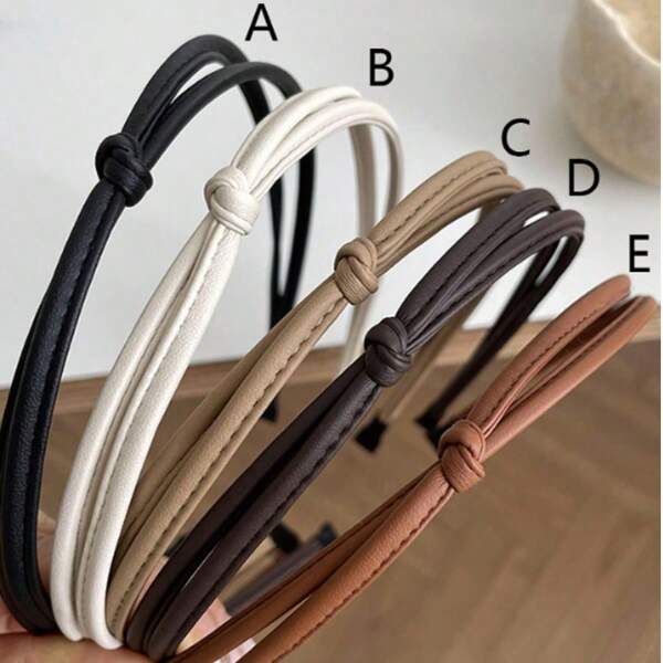 1-5pcs Women Fashion Solid Color White/Black Knot Narrow Leather Headband, Elegant Design, Versatile For Daily Wear, Party, Face Wash, Makeup, Outfit Matching Accessory,Hairband,Hair Hoop,Hair Accessories Headbands