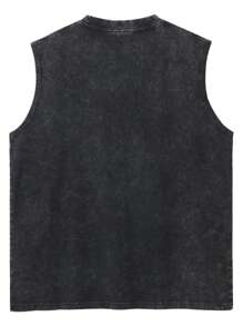 Men's Pure Cotton Vest - Retro Washed Street Style Sleeveless Shirt, Loose Fit Summer Casual Wear, With Bold Print Design, 100% Cotton, Gray, Summer Vest - 黑色 - 查看 2