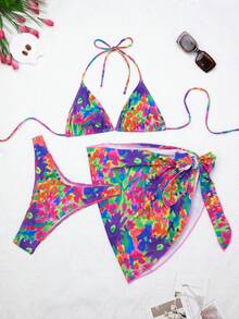 3pcs/Set Fashionable Vacation Sexy Bikini Set, For Summer Beach - Multicolor - View 2