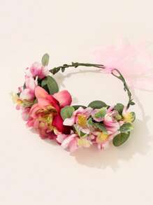 1pc Bohemian Style Fabric Artificial Flower Wreath Headband, For Bride/Bridesmaid Wedding