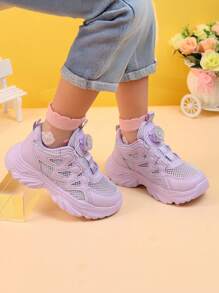 New Spring/Summer Kids Sports Shoes, Thick Sole Rotating Button Children Casual Sneakers, Anti-Slip Breathable Mesh Trainers For Boys & Girls, Student School Leisure Shoes White Sneakers