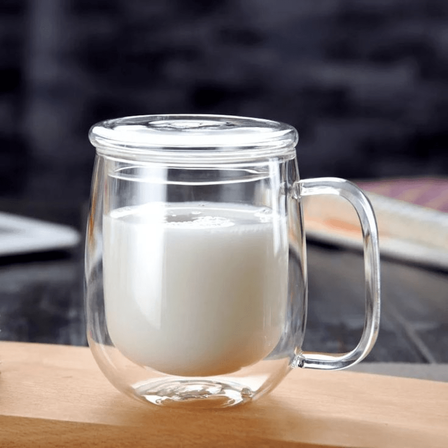 Double Layer Heat-Resistant Glass Coffee Cup With Handle, Insulated Glass Cup With Lid. Available In 250ml/350ml/450ml. Suitable For Coffee, Cappuccino, Latte, Hot And Cold Drinks. Great For Mother's Day, Easter, Christmas, Family Gatherings, Birthday Parties Back To School