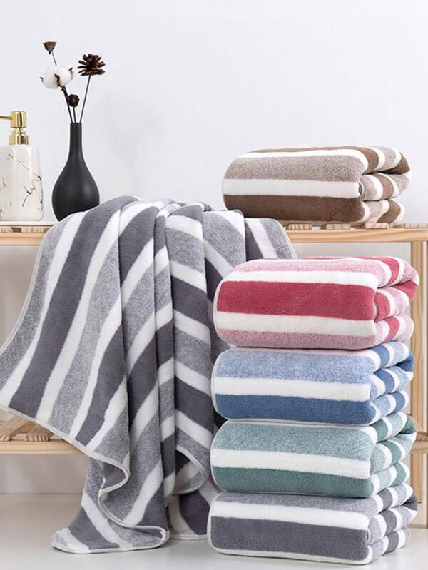 1 pièce Serviette de bain, plusieurs couleurs, rectangulaire, motif rayé minimaliste, en fibre de polyester, taille 70*140cm ou surdimensionnée 88*180cm ; ou serviette de toilette 34*75cm, absorbante, séchage rapide, douce, convient pour la salle de bain, l'hôtel, la salle de sport, les voyages, les fêtes, les cadeaux, l'extérieur, la piscine, la plage, le salon, la décoration de salle de bain pour toutes les saisons, la rentrée scolaire, le salon de beauté