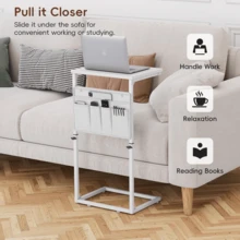 C Shaped End Table, 33'' Tall Side Table For Couch, Adjustable Height Small Couch Side Table For Small Spaces, End Table Slide Under Sofa Table TV Tray With Metal Frame For Living Room, Brown - trắng - Xem 3