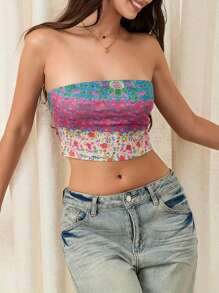 Women's Summer Slim Tube Tops Sleeveless Off Shoulder Floral/Pattern Print Bandeau
