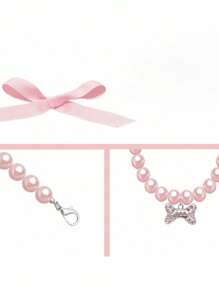 1 Piece Pink Dog And Cat Pearl Collar Necklace With Rhinestone Bone, Exquisite Cat Wedding Collar Jewelry, …Suitable For Girls Cat Puppy Accessories