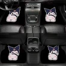 Sanrio 4 pièces Ensemble de housses de siège de voiture Sanrio hello kitty Kulomi Yugui Dog, en tissu tricoté, coussin de voiture à motif de dessin animé de Noël, tapis de sol, accessoires de voyage, tapis de sol de voiture