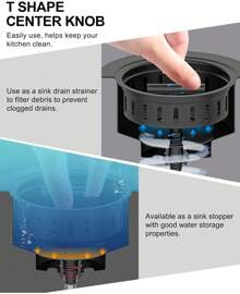 B9171 Black Kitchen Sink Drain Kit 3 1/2 Sink Strainer For Kitchen Sink With Stainless Steel Strainer Stopper Drain Assembly Basket Strainer Fit Standard Sink Drain Hole