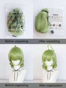 12 Inch Green Straight Double Bun Cosplay Wig With Bangs, For St.Patrick's Day Halloween Party Costume School Carnival Concerts Vacation Photography Themed Events Comic Con Exhibition & 1pc Wig Cap - Green - View 8