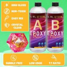 Epoxy Resin AB Glue 1.34oz/6.76oz/16.91oz/33.81oz - New Crystal Clear Coating Kit, Non-Yellowing No Bubbles Self-Leveling Easy Mix 1:1 Ratio, 2 Part Casting Resin For Art, Craft, Jewelry Making, River Table, DIY Gifts - Clear - View 7