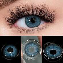 1副彩色隐形眼镜，年抛型流行大直径隐形眼镜，含水量40%，可放大眼睛，眼妆美容万圣节服装角色扮演 - 藍色 - 查看 1