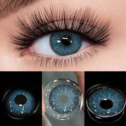 1副彩色隐形眼镜，年抛型流行大直径隐形眼镜，含水量40%，可放大眼睛，眼妆美容万圣节服装角色扮演