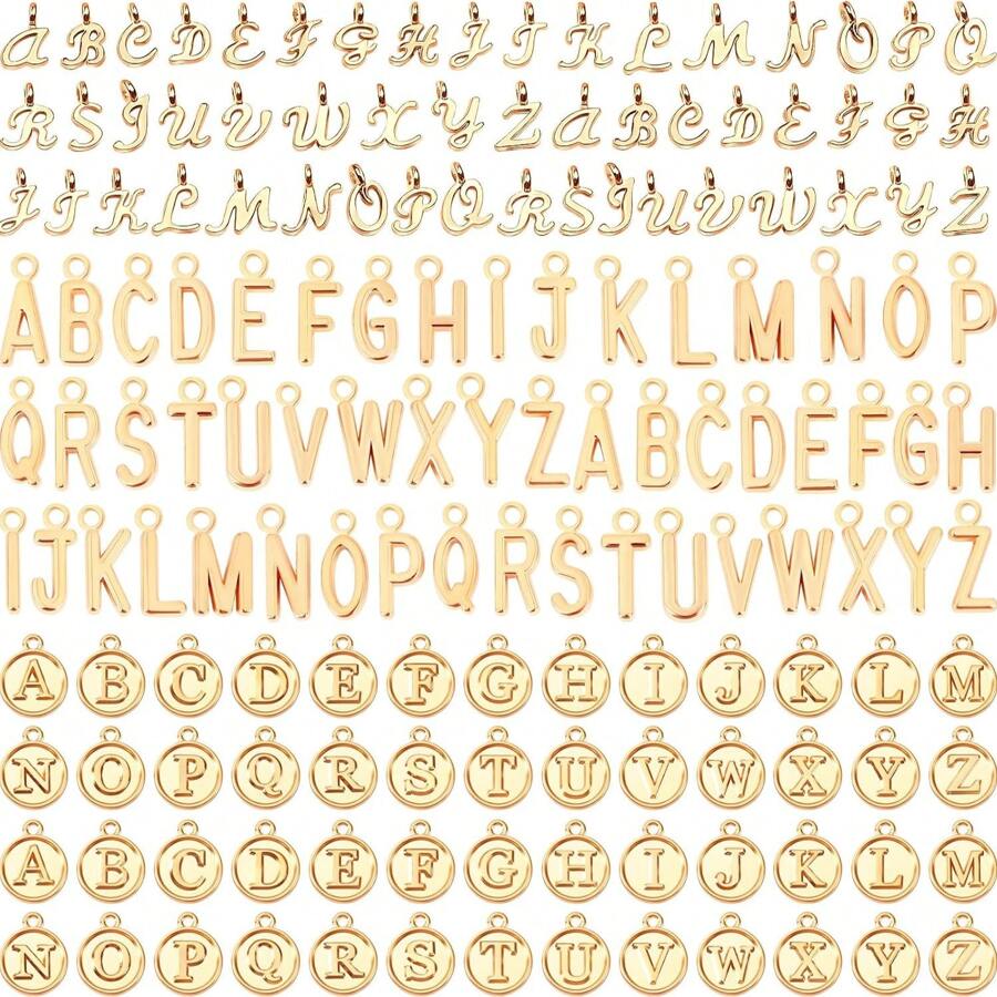 Wipaka 字母吊饰，156 件/6 套字母表 ABC 字母吊饰 3 种款式大写 A-Z 吊饰 DIY 手链项链吊坠适用于珠宝制作 - 金色 - 查看 1