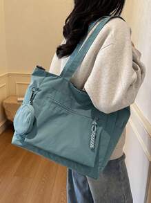 Bolso de tote de gran capacidad unisex con monedero 1 pieza, nuevo estilo coreano de estudiante de universidad y escuela secundaria, bolso casual, bolso bandolera, bolso de lona, bolso cruzado, bolso para mujer con bolsita, bolso escolar para compras, vacaciones, bolso de tote de moda con cremallera, bolso de tote escolar grande, con múltiples compartimentos, perfecto para la playa, la escuela, el trabajo y el uso diario