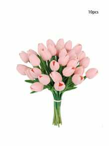 Plastic Vase And Tulip Artificial Flowers Set, Suitable For Home Decor, Living Room, Bedroom, Autumn Decor, Office Desk, Garden, Room Decor, Valentine's Day, Gift Gifts Birthday Graduation