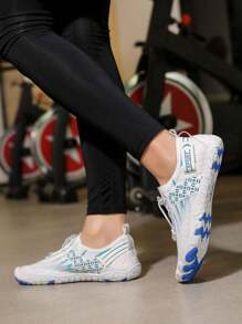 Damen Rosa Laufband Sneaker, rutschfeste leichte Sportschuhe, atmungsaktive dehnbare Stoffschuhe mit Kordel & Klettverschluss, sportliches Design für Indoor Fitness, Outdoor Aktivitäten & Wassersport - Weiss - Übersicht 4