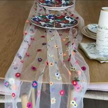 1pc Corredor de mesa floral de renda bordada, Corredor de mesa de flores coloridas, Toalha de mesa de renda vintage, Adequado para casamento, festa, feriado, piquenique, cozinha, mesa de jantar, decoração de casa