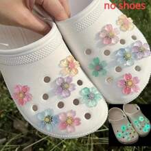 12 件夜光樱花鞋饰套装，夜光 ABS 花朵鞋饰配件，适用于凉鞋，适合生日礼物 - 彩色 - 查看 1