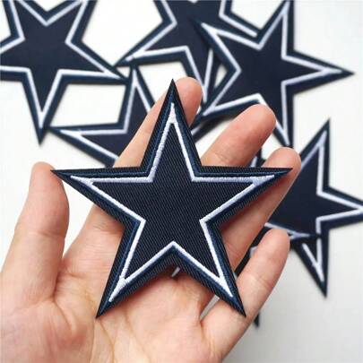 10pcs Black Five-Pointed Star Embroidered Patches, Decorative Appliques