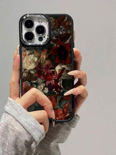 1pc Vintage Floral Pattern Soft Silicone Protective Phone Case, Compatible With Apple And Phones Waterproof Shockproof Anti-Fall Scratch Resistant