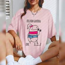 CAMISETA FEMININA, BLUSA FRASES DE ACADEMIA, (FICANDO GOSTOSA) - Rosa - Visão 1