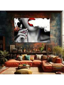 1 Pc The Lover's Room Is Decorated With Smoking Sexy Women Wooden Framed Canvas Painting -  Thickness 2.25cm/0.9inch,Home Gift Decoration, Room Decoration Aesthetic, Wall Decoration Art, Perfect Gift, Autumn And Winter Wall Decoration, Living Room Decoration, Bedroom Decoration, Kitchen Decoration, Entry Decoration, Bathroom Decoration, Direct Wall Painting, High Quality Wall Painting Poster