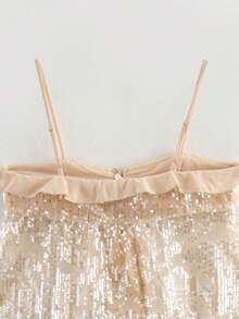 Women Sequin Patchwork Spaghetti Strap Casual Camisole Tank Top - Apricot - View 4