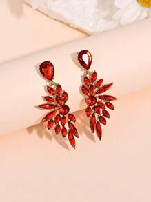 1 par de Pendientes de lujo con diseño de ala larga y cristales, de forma de hoja hueca, exquisitos para fiestas de alta gama, de estilo europeo y americano