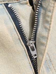 Men's Fashion Patchwork Biker Skinny Jeans - Champagne - View 7