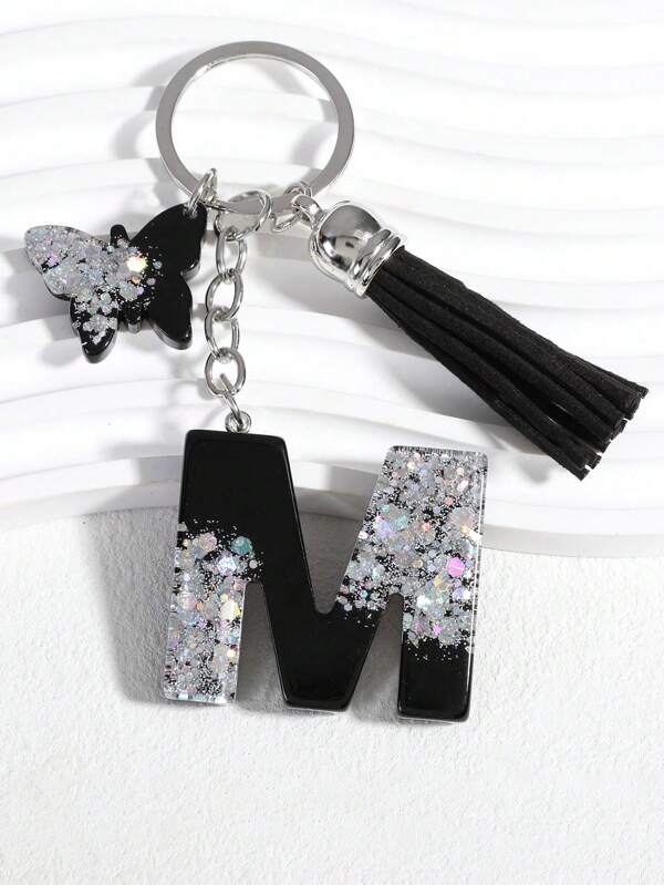 1pc Resin Letter Keychain, Initial Car Keyring Her, Bag Purse Charm Key Ring, Cute Colorful, Alphabet Tag For Girls Gift Souvenir Car Accessories Bag Charm School Goth Y2k