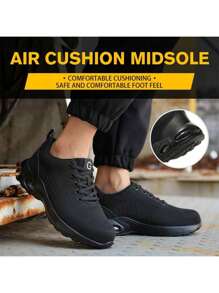 Letnie buty z poduszką powietrzną, wygodne, oddychające trampki robocze dla mężczyzn i kobiet, buty z metalowymi noskami, buty ochronne z zabezpieczeniem przed przebiciem i rozbiciem, unisexowe buty robocze - Czarne - Zobacz 4