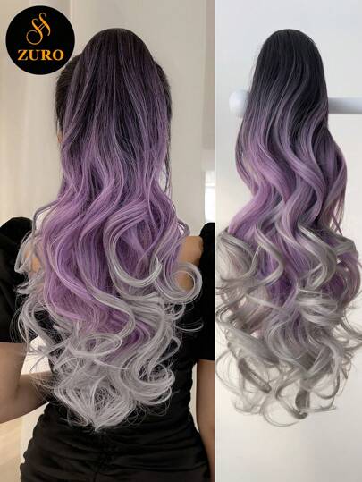 Multicolor 3 Color Cosplay Clip-in Ponytail Extension Also Available In Wavy Style And Synthetic Material Purple Hairpiece For Women
