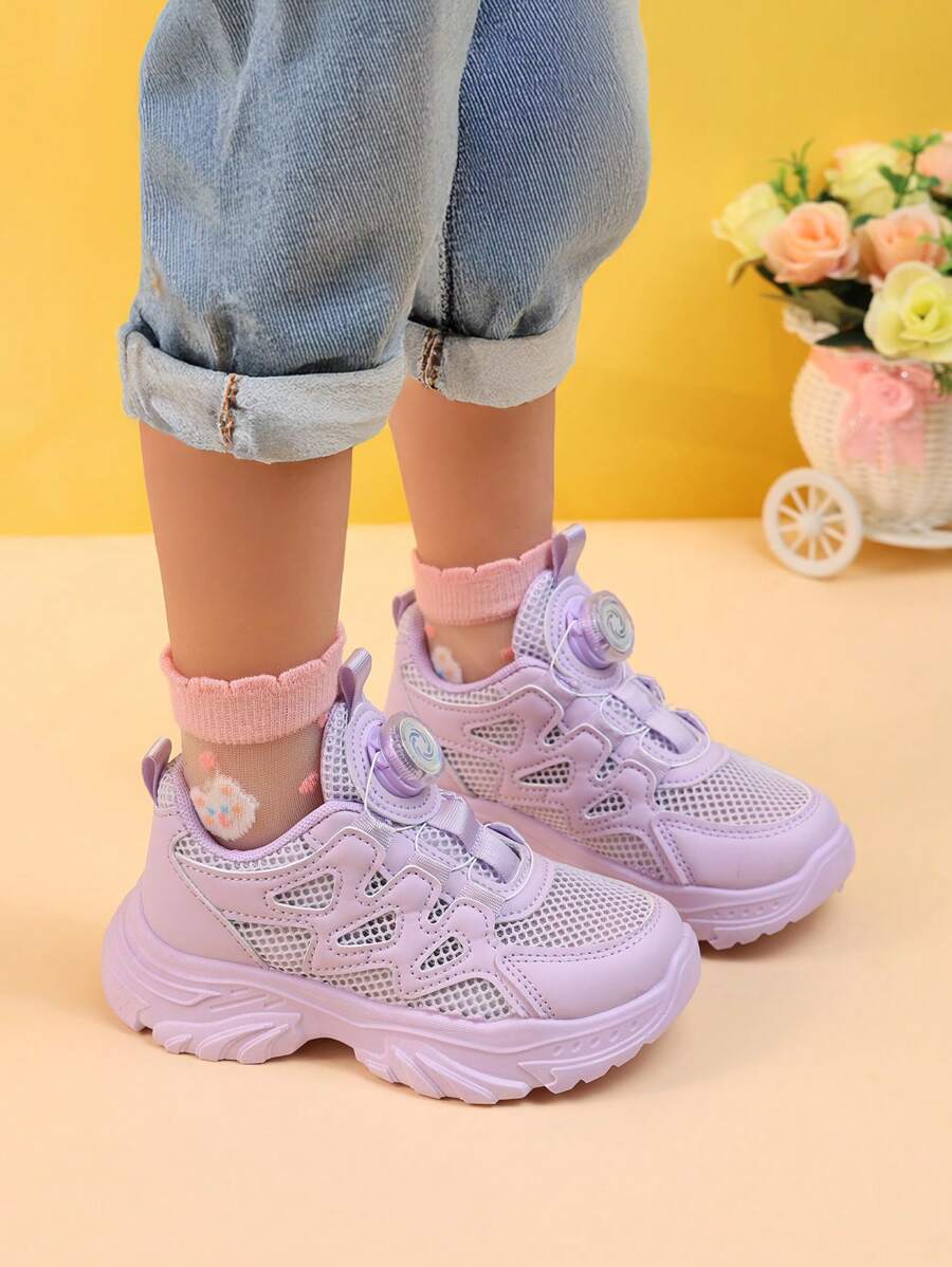 New Spring/Summer Kids Sports Shoes, Thick Sole Rotating Button Children Casual Sneakers, Anti-Slip Breathable Mesh Trainers For Boys & Girls, Student School Leisure Shoes White Sneakers