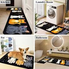 1 Pc Available: Durable And Comfortable Cute Kitten Pattern Non-Slip Kitchen Mats For Home, Office, And Bathroom Various Sizes Available:(19.69*31.49in&15.75*47.24in)