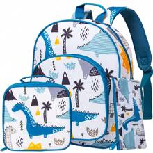 CCJPX 3 件装男孩幼儿背包和午餐盒，12 英寸恐龙学龄前儿童书包，可爱动物幼儿园书包 - 12三件套 - 查看 14