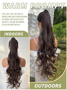 30英寸深棕色波浪卷发夹式马尾假发，柔软自然，合成材质，适合女性 - 黑棕色 - 查看 11