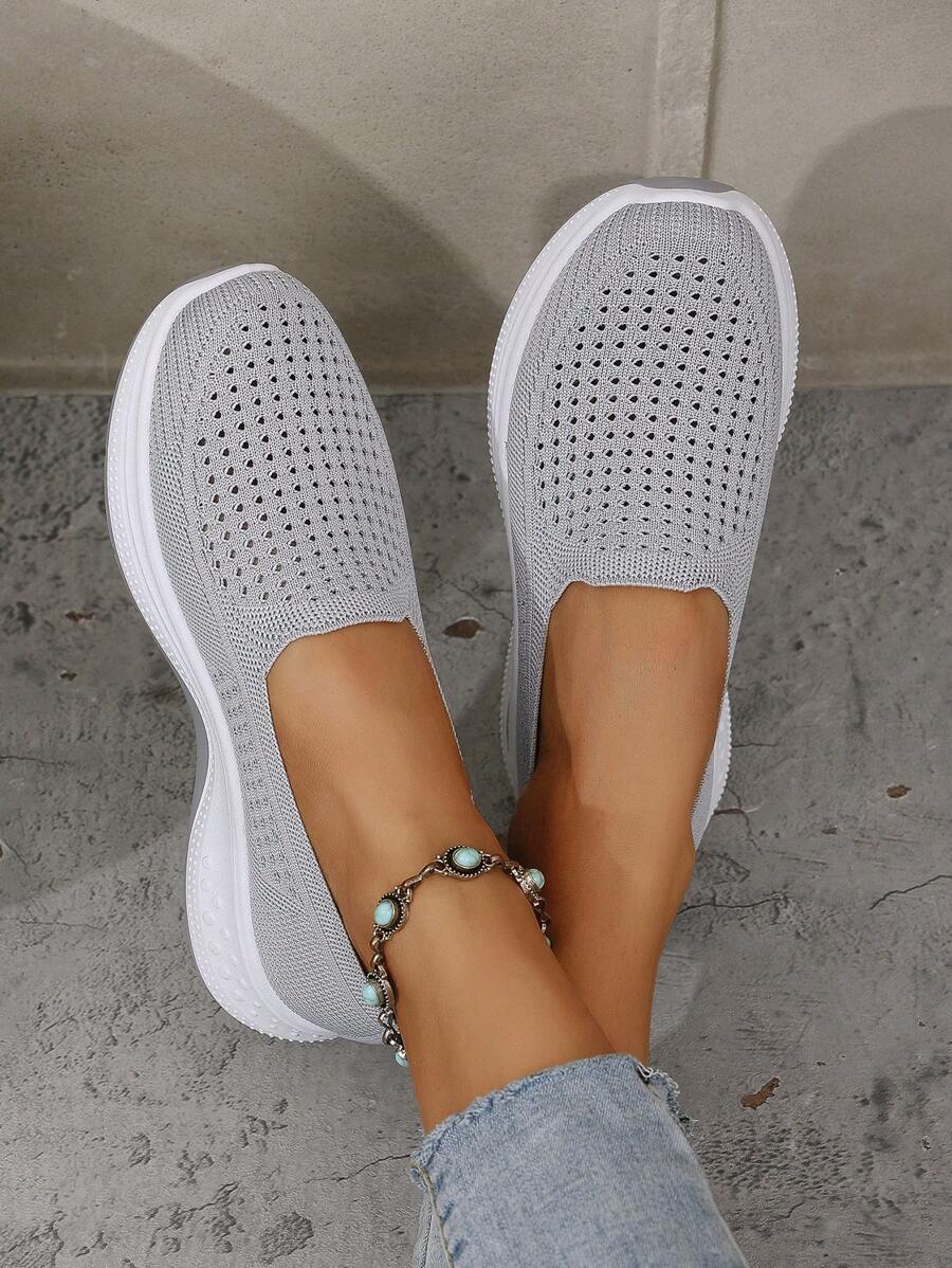 Nuevos tenis tipo calcetín de malla primaveral para mujer, cómodos y sin cansancio - Gris - Ver 1