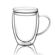 Taza de café de vidrio aislada de doble capa con asa, taza aislada de doble pared con tapa, disponible en tamaños de 250ml/350ml/450ml, adecuada para café, capuchino, latte, bebidas calientes y frías, ideal para el Día de la Madre, Pascua, Navidad, reuniones familiares, fiestas de cumpleaños