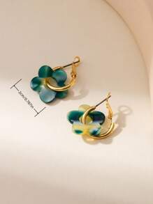 1 Pair Minimalist Luxury Green Acrylic Hollow Out Earrings, Suitable For Women, Everyday Wear, Gift For Friends