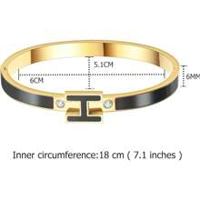 Brazaletes dorados para mujer, brazalete en forma de H, brazaletes tipo bangle para mujer, joyas de pulsera delicada, regalos para el Día de la Madre, Navidad, Pascua - Negro - Ver 3