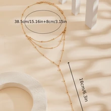 Fashionable Minimalist Y-Shape Necklace, Versatile Elegant Tassel & Pearl Multi-Layer Choker Style Necklace