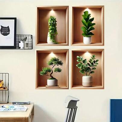 Bộ 4 miếng dán tường cây xanh 3D, miếng dán tường cây xanh 3D, miếng dán tường tự dính có thể tháo rời cho gia đình, văn phòng, phòng khách, phòng ngủ, trang trí phòng nghệ thuật, trang trí nhà, trang trí tường, trang trí phòng tắm, trang trí phòng ngủ, đồ trang trí phòng, trang trí phòng khách, trang trí nhà, trang trí nhà, giấy dán tường phòng khách, nhãn dán cá nhân hóa